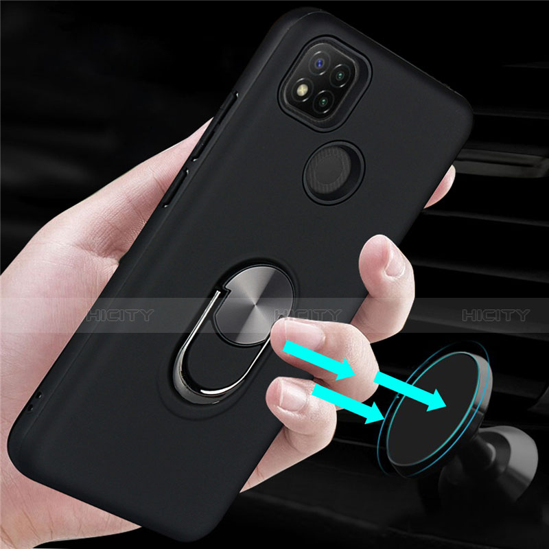 Silikon Hülle Handyhülle und Kunststoff Schutzhülle Hartschalen Tasche mit Magnetisch Fingerring Ständer S02 für Xiaomi Redmi 9C NFC groß