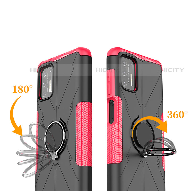 Silikon Hülle Handyhülle und Kunststoff Schutzhülle Hartschalen Tasche mit Magnetisch Fingerring Ständer S03 für Motorola Moto G Stylus (2021) groß