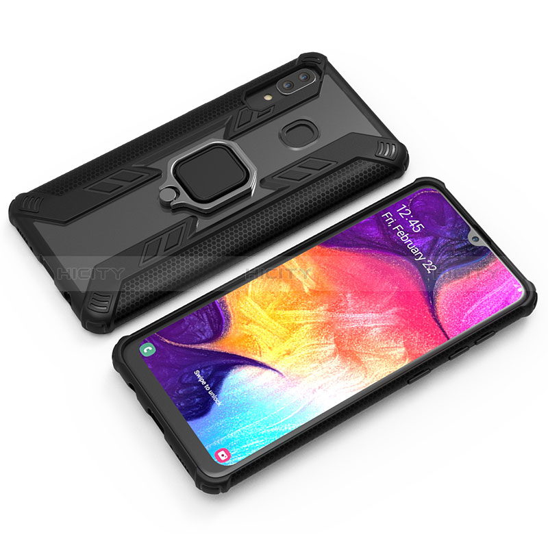 Silikon Hülle Handyhülle und Kunststoff Schutzhülle Hartschalen Tasche mit Magnetisch Fingerring Ständer S03 für Samsung Galaxy A20