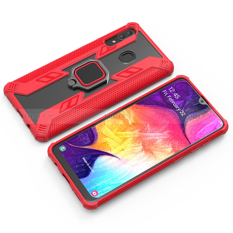 Silikon Hülle Handyhülle und Kunststoff Schutzhülle Hartschalen Tasche mit Magnetisch Fingerring Ständer S03 für Samsung Galaxy A20