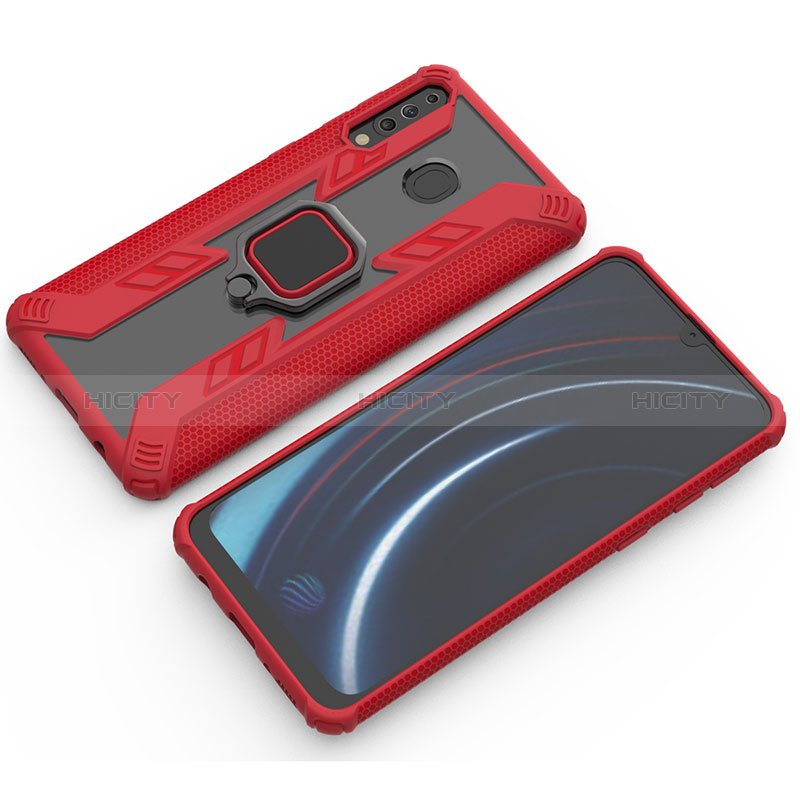 Silikon Hülle Handyhülle und Kunststoff Schutzhülle Hartschalen Tasche mit Magnetisch Fingerring Ständer S03 für Samsung Galaxy A40s Rot Plus