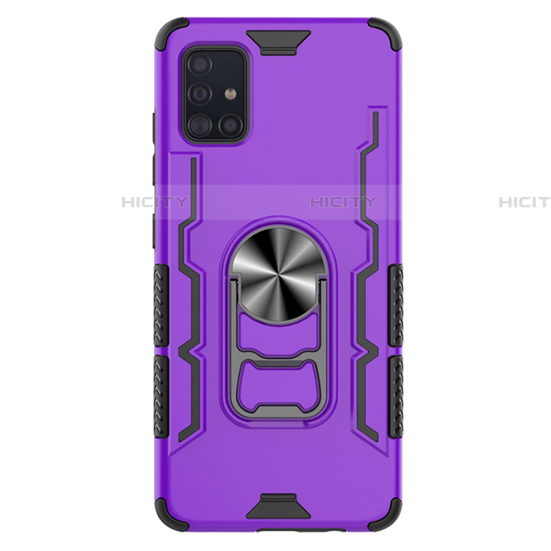 Silikon Hülle Handyhülle und Kunststoff Schutzhülle Hartschalen Tasche mit Magnetisch Fingerring Ständer S03 für Samsung Galaxy A51 5G Violett