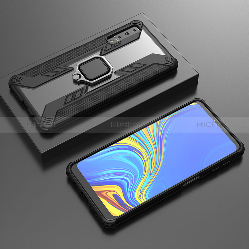 Silikon Hülle Handyhülle und Kunststoff Schutzhülle Hartschalen Tasche mit Magnetisch Fingerring Ständer S03 für Samsung Galaxy A7 (2018) A750