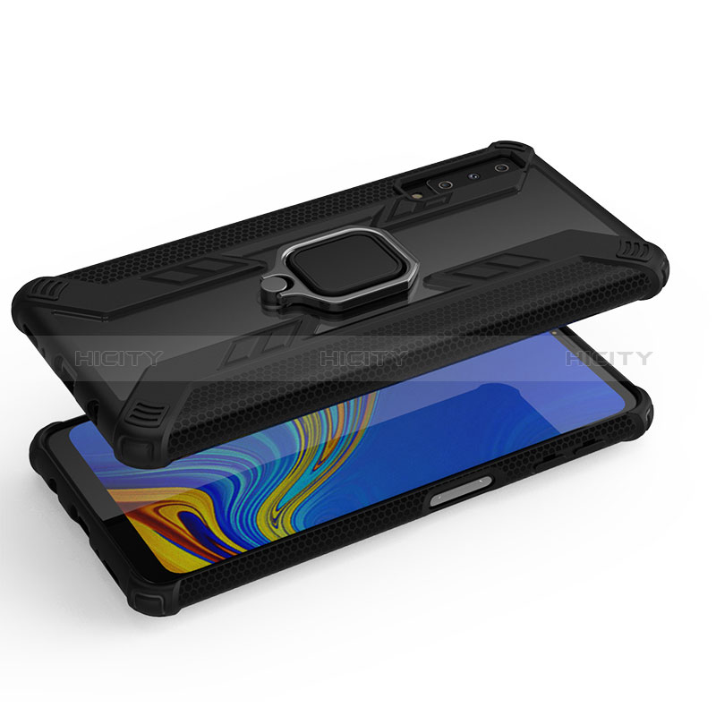 Silikon Hülle Handyhülle und Kunststoff Schutzhülle Hartschalen Tasche mit Magnetisch Fingerring Ständer S03 für Samsung Galaxy A7 (2018) A750