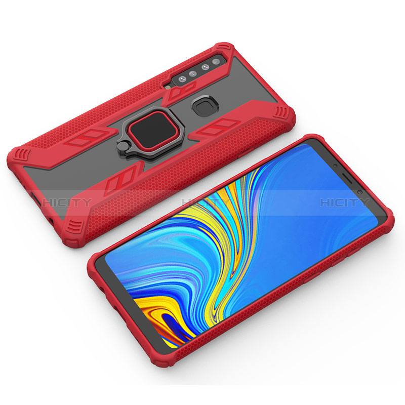 Silikon Hülle Handyhülle und Kunststoff Schutzhülle Hartschalen Tasche mit Magnetisch Fingerring Ständer S03 für Samsung Galaxy A9 (2018) A920 Rot Plus