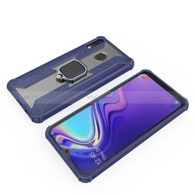 Silikon Hülle Handyhülle und Kunststoff Schutzhülle Hartschalen Tasche mit Magnetisch Fingerring Ständer S03 für Samsung Galaxy M20 Blau