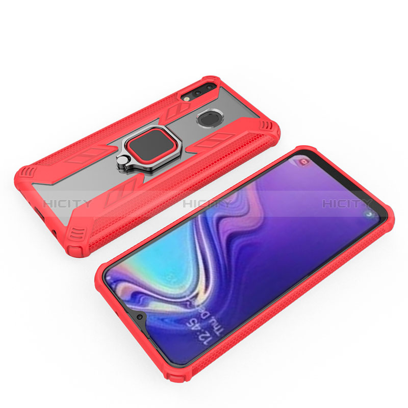 Silikon Hülle Handyhülle und Kunststoff Schutzhülle Hartschalen Tasche mit Magnetisch Fingerring Ständer S03 für Samsung Galaxy M20 Rot