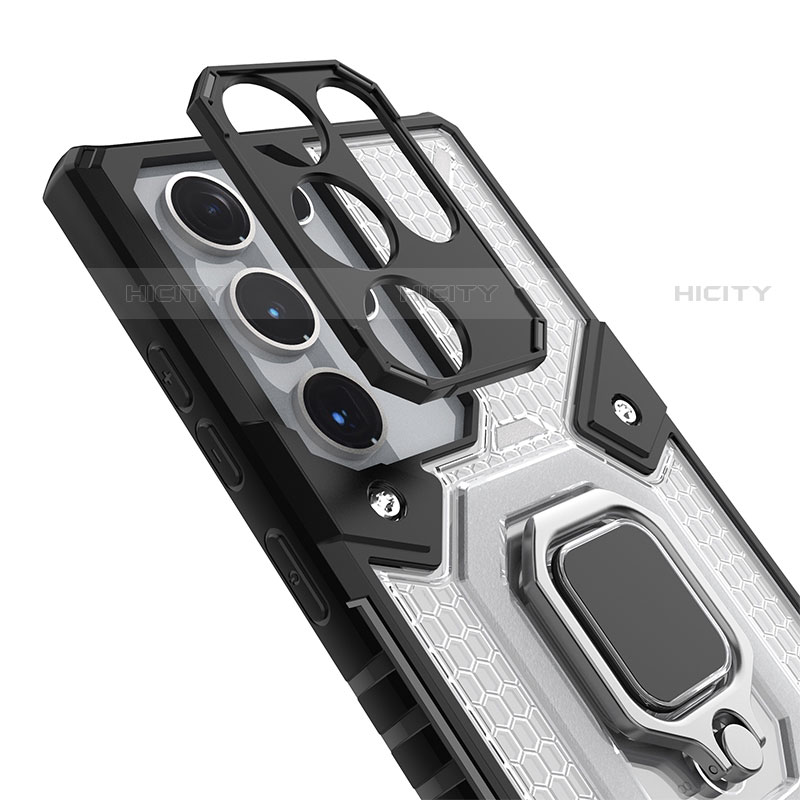 Silikon Hülle Handyhülle und Kunststoff Schutzhülle Hartschalen Tasche mit Magnetisch Fingerring Ständer S03 für Samsung Galaxy S23 Ultra 5G