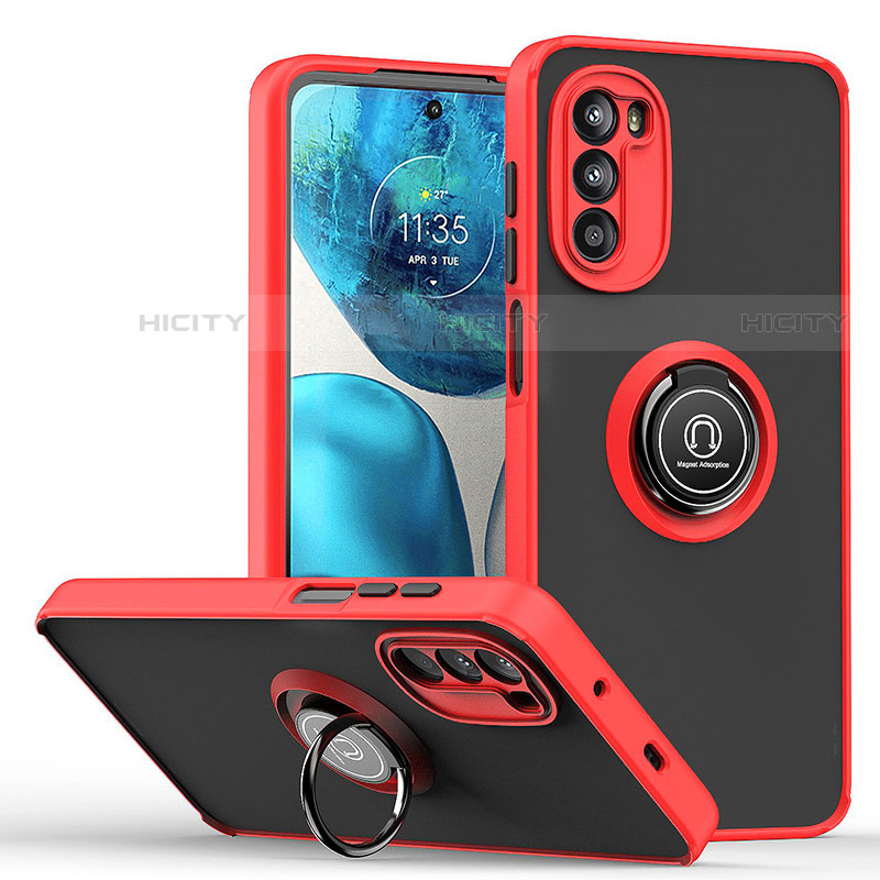 Silikon Hülle Handyhülle und Kunststoff Schutzhülle Hartschalen Tasche mit Magnetisch Fingerring Ständer S04 für Motorola Moto Edge (2022) 5G Rot