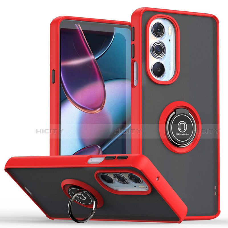 Silikon Hülle Handyhülle und Kunststoff Schutzhülle Hartschalen Tasche mit Magnetisch Fingerring Ständer S04 für Motorola Moto Edge 30 Pro 5G Rot