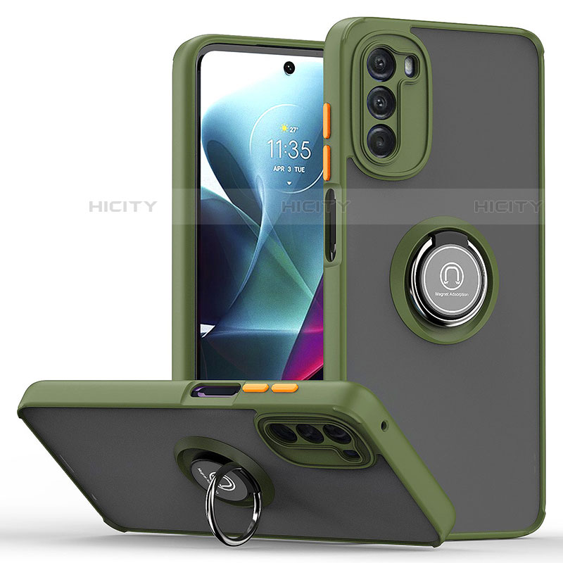 Silikon Hülle Handyhülle und Kunststoff Schutzhülle Hartschalen Tasche mit Magnetisch Fingerring Ständer S04 für Motorola Moto G 5G (2022) groß