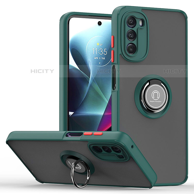 Silikon Hülle Handyhülle und Kunststoff Schutzhülle Hartschalen Tasche mit Magnetisch Fingerring Ständer S04 für Motorola Moto G 5G (2022) groß