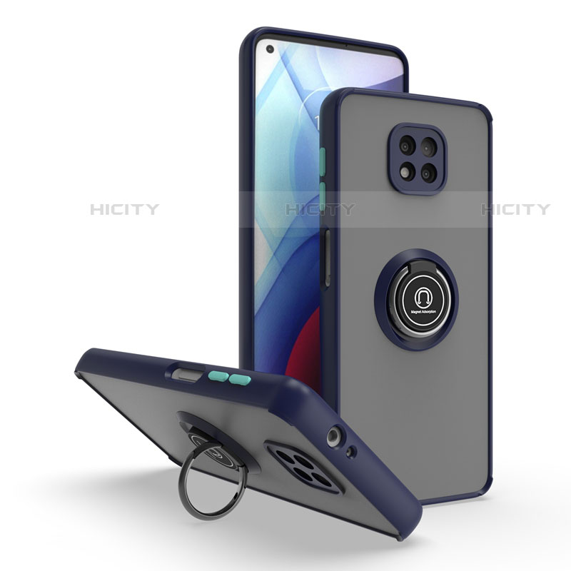 Silikon Hülle Handyhülle und Kunststoff Schutzhülle Hartschalen Tasche mit Magnetisch Fingerring Ständer S04 für Motorola Moto G Power (2021) Blau