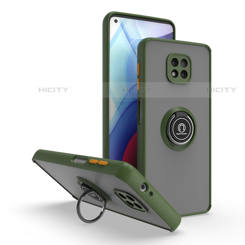 Silikon Hülle Handyhülle und Kunststoff Schutzhülle Hartschalen Tasche mit Magnetisch Fingerring Ständer S04 für Motorola Moto G Power (2021) Grün