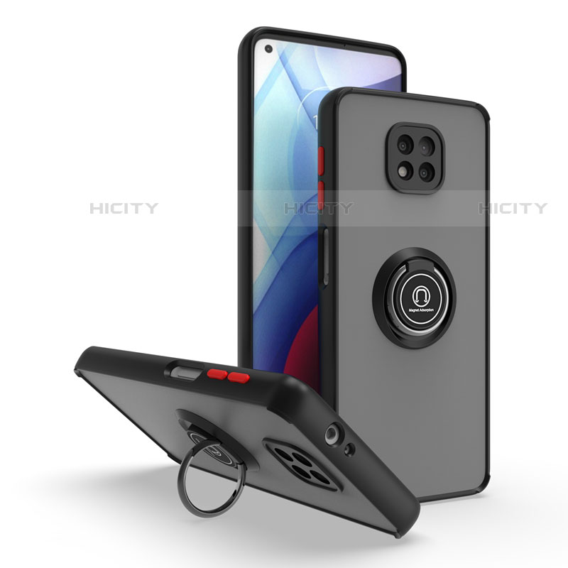 Silikon Hülle Handyhülle und Kunststoff Schutzhülle Hartschalen Tasche mit Magnetisch Fingerring Ständer S04 für Motorola Moto G Power (2021) Rot und Schwarz Plus