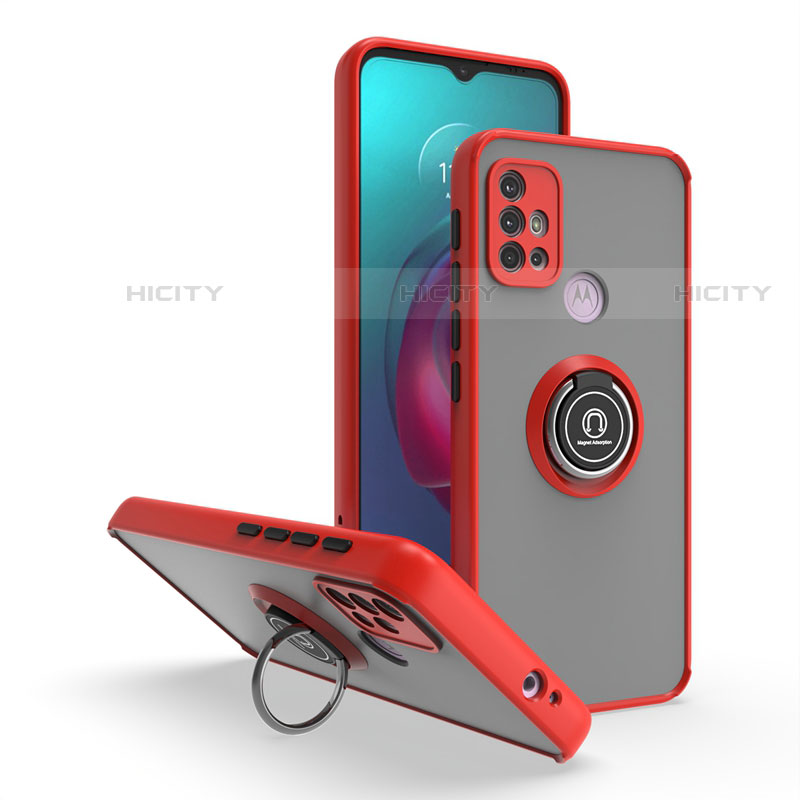 Silikon Hülle Handyhülle und Kunststoff Schutzhülle Hartschalen Tasche mit Magnetisch Fingerring Ständer S04 für Motorola Moto G10 Power Rot