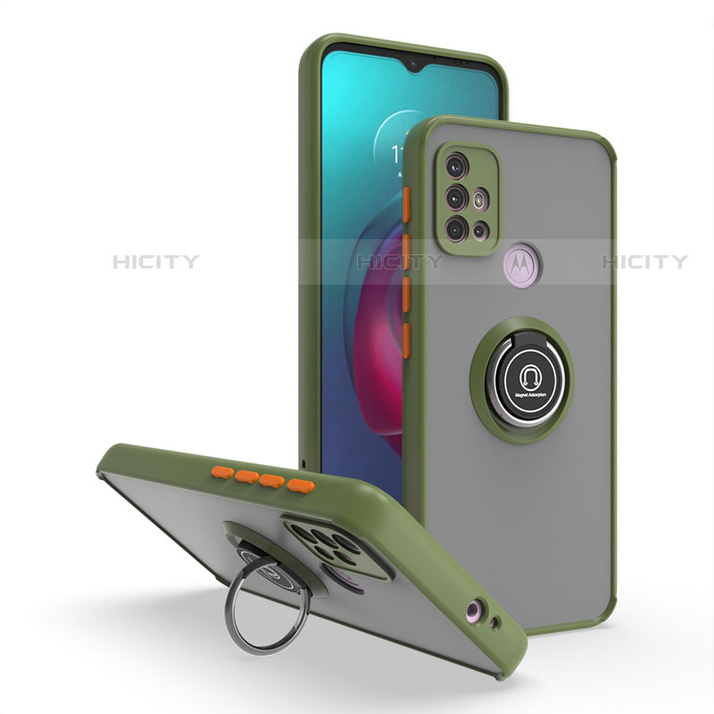 Silikon Hülle Handyhülle und Kunststoff Schutzhülle Hartschalen Tasche mit Magnetisch Fingerring Ständer S04 für Motorola Moto G20 Grün