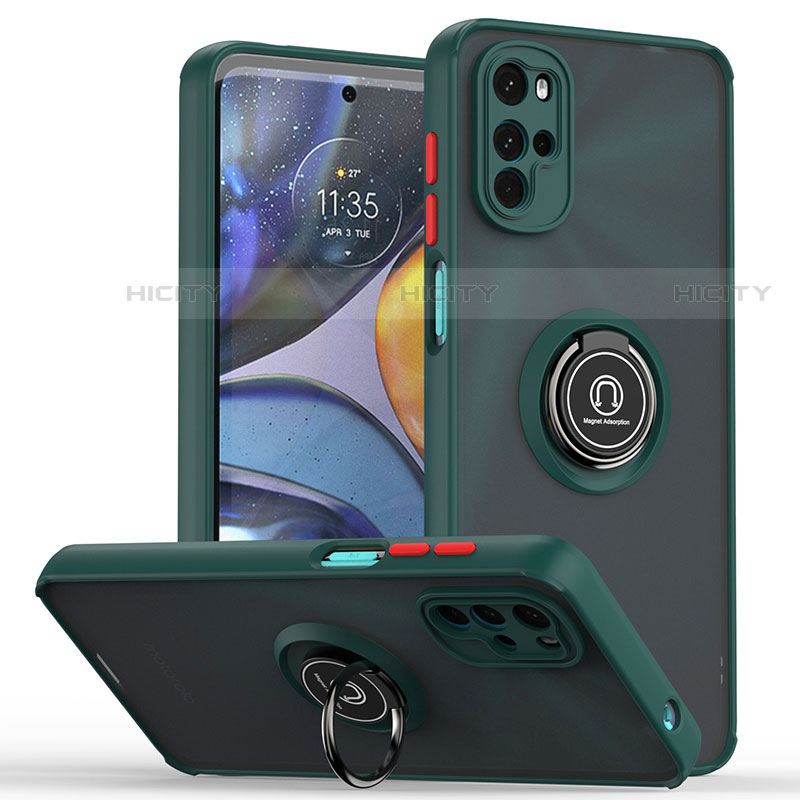 Silikon Hülle Handyhülle und Kunststoff Schutzhülle Hartschalen Tasche mit Magnetisch Fingerring Ständer S04 für Motorola Moto G22 Nachtgrün