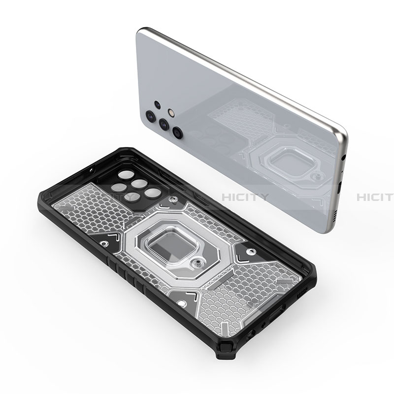 Silikon Hülle Handyhülle und Kunststoff Schutzhülle Hartschalen Tasche mit Magnetisch Fingerring Ständer S04 für Samsung Galaxy A32 4G groß