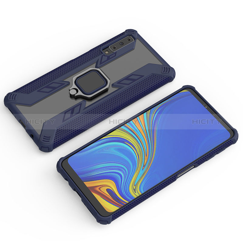 Silikon Hülle Handyhülle und Kunststoff Schutzhülle Hartschalen Tasche mit Magnetisch Fingerring Ständer S04 für Samsung Galaxy A7 (2018) A750 groß