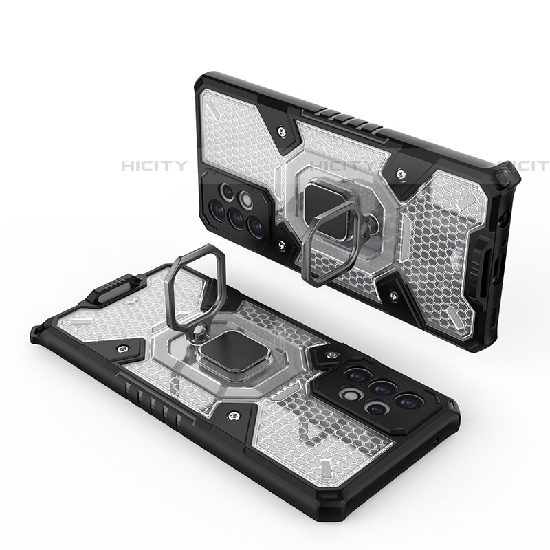 Silikon Hülle Handyhülle und Kunststoff Schutzhülle Hartschalen Tasche mit Magnetisch Fingerring Ständer S04 für Samsung Galaxy A72 4G