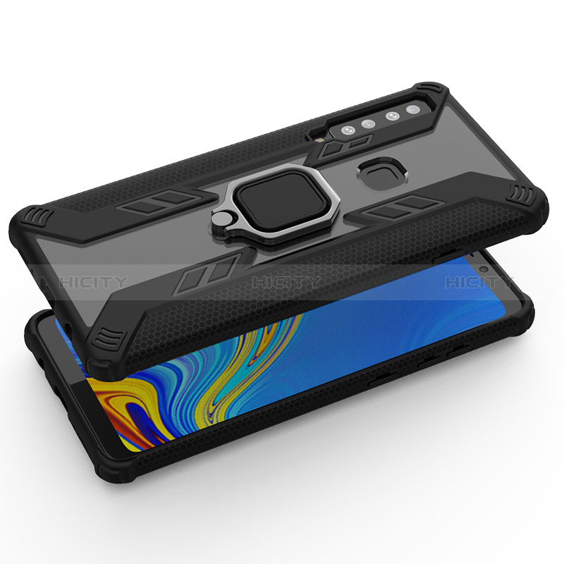 Silikon Hülle Handyhülle und Kunststoff Schutzhülle Hartschalen Tasche mit Magnetisch Fingerring Ständer S04 für Samsung Galaxy A9 (2018) A920