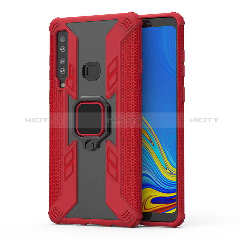 Silikon Hülle Handyhülle und Kunststoff Schutzhülle Hartschalen Tasche mit Magnetisch Fingerring Ständer S04 für Samsung Galaxy A9 (2018) A920 Rot Plus