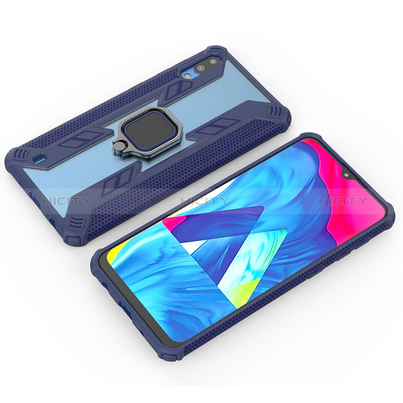 Silikon Hülle Handyhülle und Kunststoff Schutzhülle Hartschalen Tasche mit Magnetisch Fingerring Ständer S04 für Samsung Galaxy M10 Blau