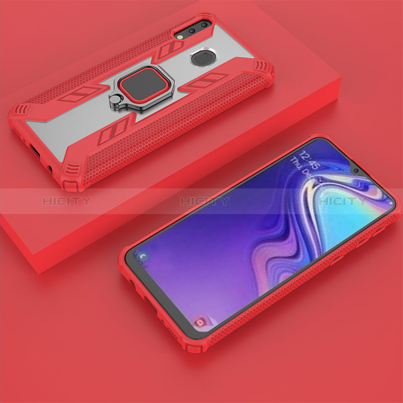 Silikon Hülle Handyhülle und Kunststoff Schutzhülle Hartschalen Tasche mit Magnetisch Fingerring Ständer S04 für Samsung Galaxy M20 Rot