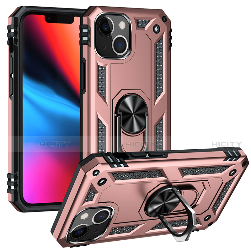 Silikon Hülle Handyhülle und Kunststoff Schutzhülle Hartschalen Tasche mit Magnetisch Fingerring Ständer S05 für Apple iPhone 13 Mini Rosegold