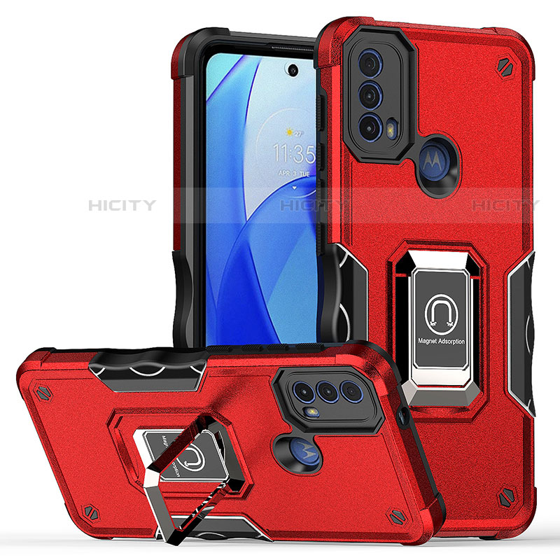 Silikon Hülle Handyhülle und Kunststoff Schutzhülle Hartschalen Tasche mit Magnetisch Fingerring Ständer S05 für Motorola Moto E20 Rot Plus