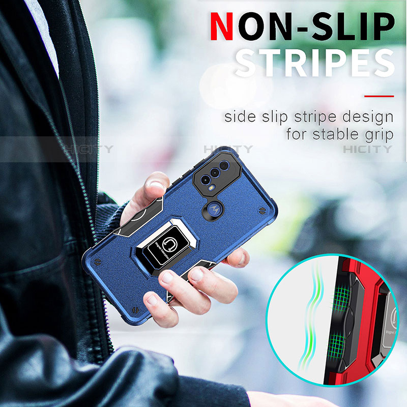 Silikon Hülle Handyhülle und Kunststoff Schutzhülle Hartschalen Tasche mit Magnetisch Fingerring Ständer S05 für Motorola Moto E30