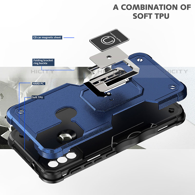 Silikon Hülle Handyhülle und Kunststoff Schutzhülle Hartschalen Tasche mit Magnetisch Fingerring Ständer S05 für Motorola Moto E30