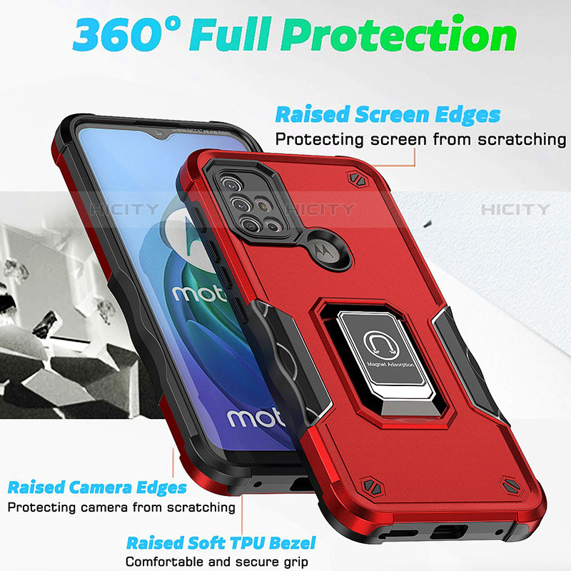 Silikon Hülle Handyhülle und Kunststoff Schutzhülle Hartschalen Tasche mit Magnetisch Fingerring Ständer S05 für Motorola Moto G10 groß