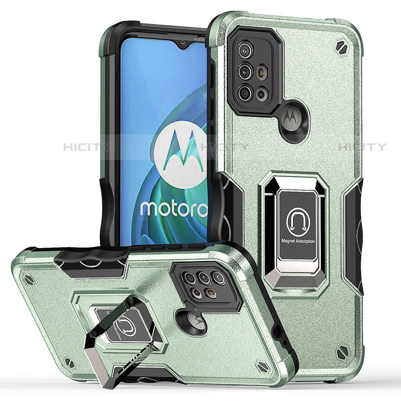 Silikon Hülle Handyhülle und Kunststoff Schutzhülle Hartschalen Tasche mit Magnetisch Fingerring Ständer S05 für Motorola Moto G10 groß