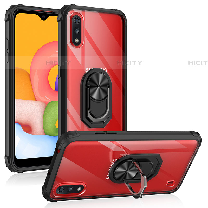 Silikon Hülle Handyhülle und Kunststoff Schutzhülle Hartschalen Tasche mit Magnetisch Fingerring Ständer S05 für Samsung Galaxy A01 SM-A015 groß