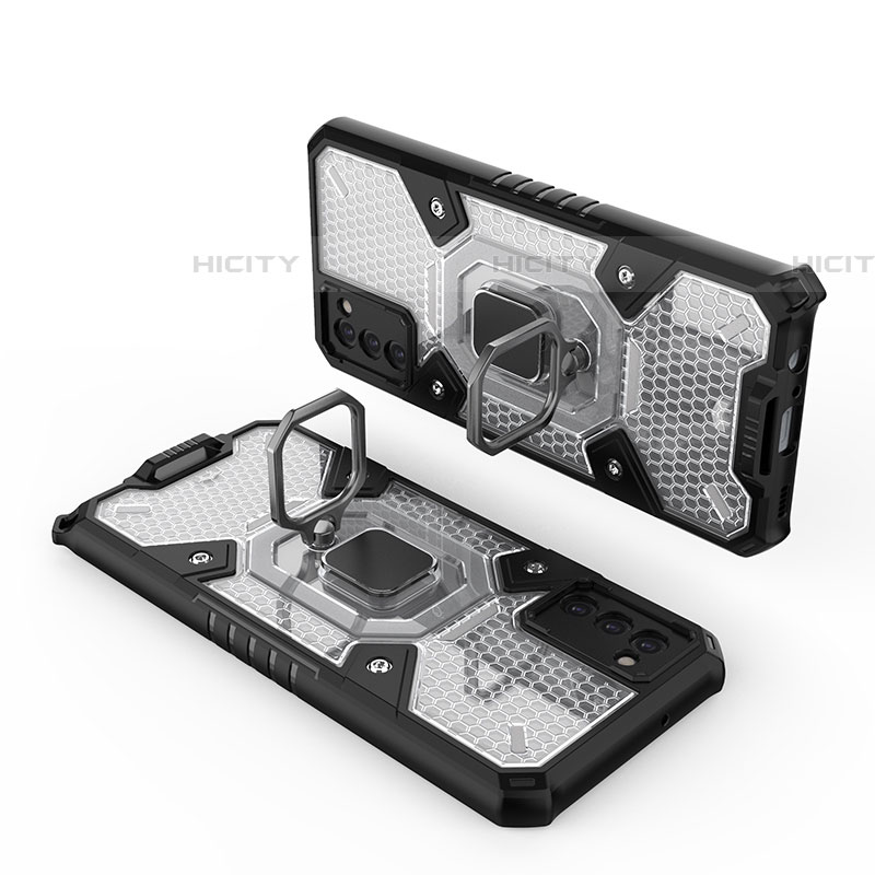 Silikon Hülle Handyhülle und Kunststoff Schutzhülle Hartschalen Tasche mit Magnetisch Fingerring Ständer S05 für Samsung Galaxy A03s groß