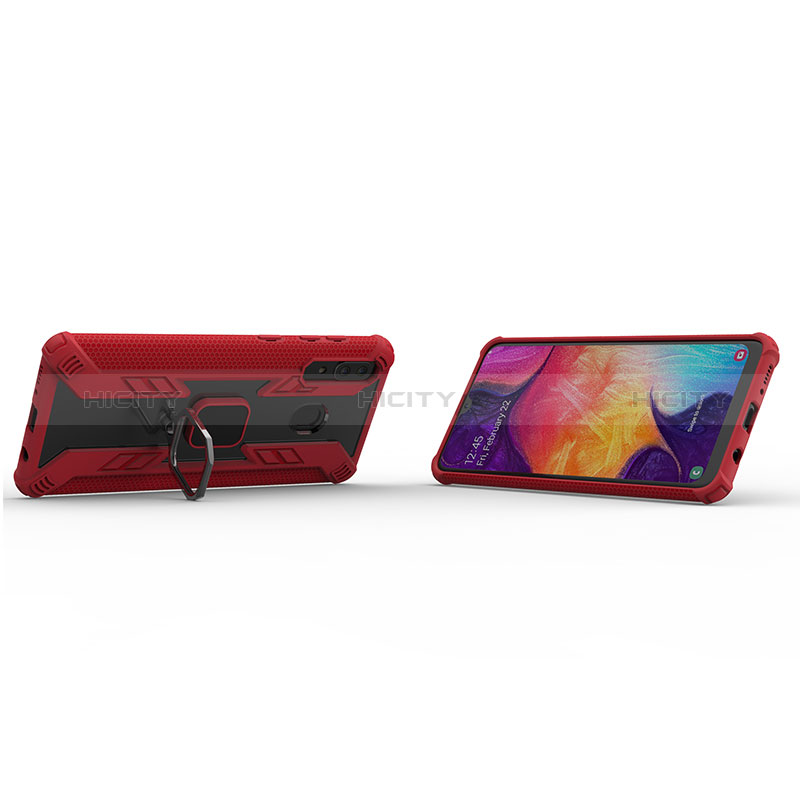 Silikon Hülle Handyhülle und Kunststoff Schutzhülle Hartschalen Tasche mit Magnetisch Fingerring Ständer S05 für Samsung Galaxy A20