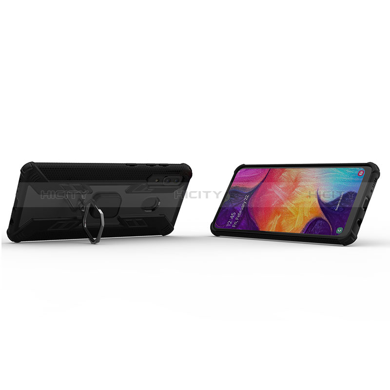 Silikon Hülle Handyhülle und Kunststoff Schutzhülle Hartschalen Tasche mit Magnetisch Fingerring Ständer S05 für Samsung Galaxy A20