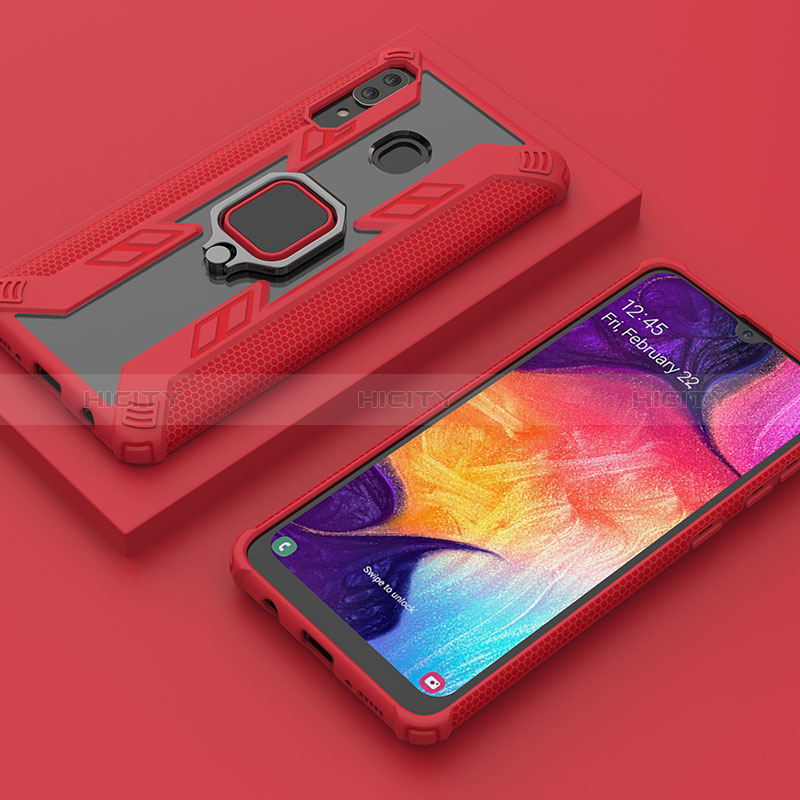 Silikon Hülle Handyhülle und Kunststoff Schutzhülle Hartschalen Tasche mit Magnetisch Fingerring Ständer S05 für Samsung Galaxy A20 Rot Plus