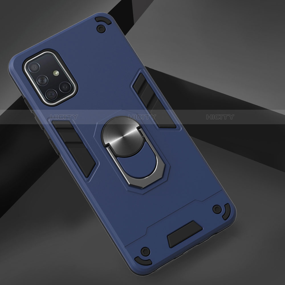 Silikon Hülle Handyhülle und Kunststoff Schutzhülle Hartschalen Tasche mit Magnetisch Fingerring Ständer S05 für Samsung Galaxy A71 5G