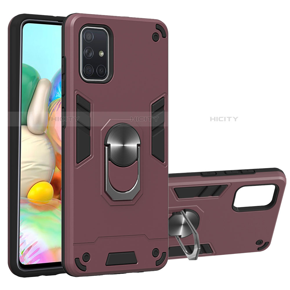 Silikon Hülle Handyhülle und Kunststoff Schutzhülle Hartschalen Tasche mit Magnetisch Fingerring Ständer S05 für Samsung Galaxy A71 5G Fuchsie