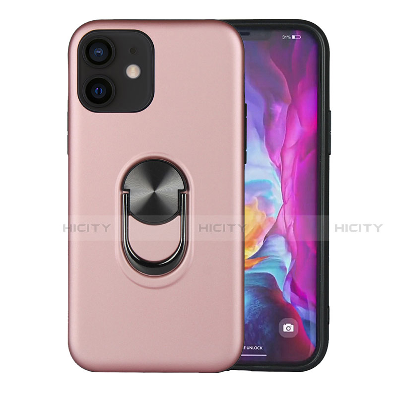 Silikon Hülle Handyhülle und Kunststoff Schutzhülle Hartschalen Tasche mit Magnetisch Fingerring Ständer S06 für Apple iPhone 12 Mini Rosegold Plus