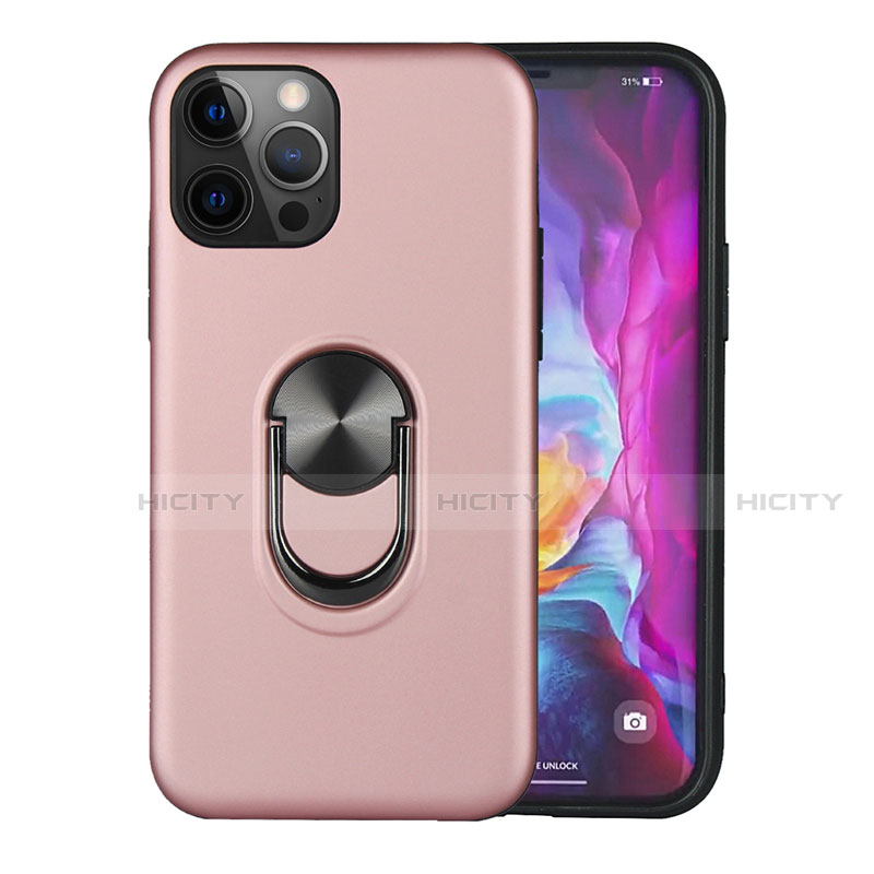 Silikon Hülle Handyhülle und Kunststoff Schutzhülle Hartschalen Tasche mit Magnetisch Fingerring Ständer S06 für Apple iPhone 12 Pro Max Rosegold