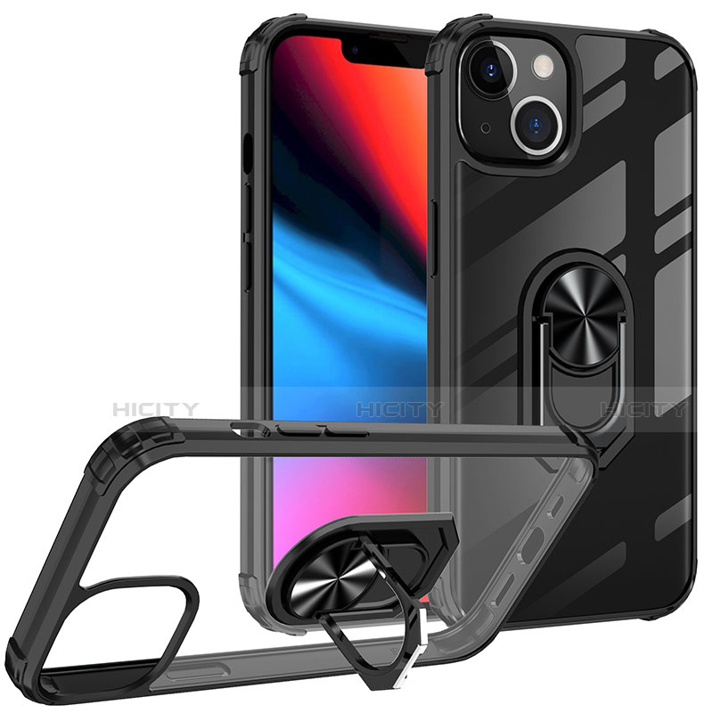 Silikon Hülle Handyhülle und Kunststoff Schutzhülle Hartschalen Tasche mit Magnetisch Fingerring Ständer S06 für Apple iPhone 13 groß