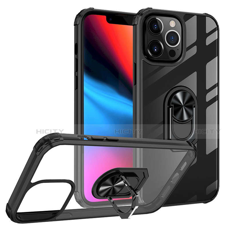 Silikon Hülle Handyhülle und Kunststoff Schutzhülle Hartschalen Tasche mit Magnetisch Fingerring Ständer S06 für Apple iPhone 13 Pro