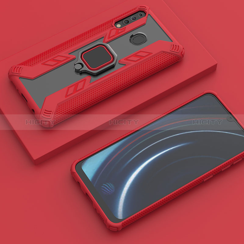 Silikon Hülle Handyhülle und Kunststoff Schutzhülle Hartschalen Tasche mit Magnetisch Fingerring Ständer S06 für Samsung Galaxy A40s Rot