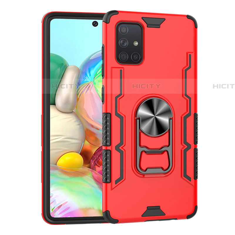 Silikon Hülle Handyhülle und Kunststoff Schutzhülle Hartschalen Tasche mit Magnetisch Fingerring Ständer S06 für Samsung Galaxy A71 5G Rot