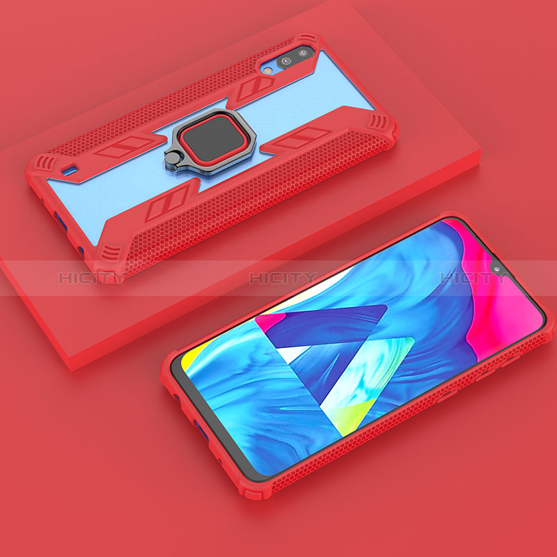 Silikon Hülle Handyhülle und Kunststoff Schutzhülle Hartschalen Tasche mit Magnetisch Fingerring Ständer S06 für Samsung Galaxy M10 Rot