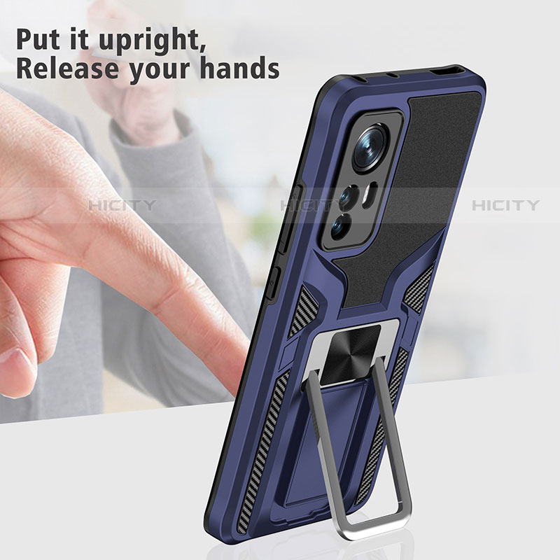 Silikon Hülle Handyhülle und Kunststoff Schutzhülle Hartschalen Tasche mit Magnetisch Fingerring Ständer S06 für Xiaomi Mi 12 Pro 5G